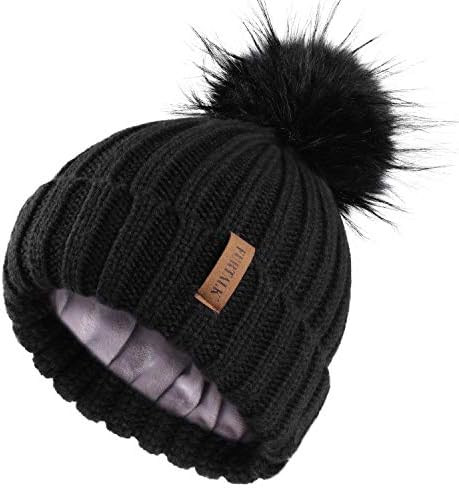 girls black bobble hat