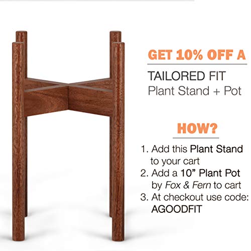 Fox & Fern Tall Plant Stand Walnut - EXCLUDING 10" White Ceramic Planter Pot