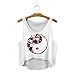 Women Fashion Chinese Symbol with Flower Print on White O-Neck Sleeveless Crop Top