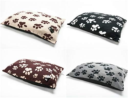 Large Polar Fleece Dog Bed Outer Cover - Soft and Warm Washable Zipped Cushion Case Only (Size: 27 x 37 inches - Grey Paws)
