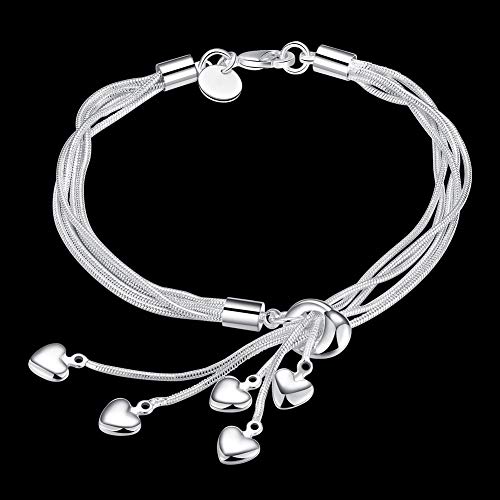 Dofihy S925 Sterling Silver Charm Bracelets for Women Bracelets for Women Lady\'s Pendent Charm Wrist Chain Bracelet Bangle