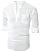 Ohoo Mens Slim Fit Ultra Light Cotton Linen Blend Long Sleeve Popover Work Shirt