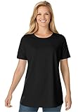 Women's Plus Size Top, Perfect Crewneck Tee In Soft Cotton Knit Black,1X