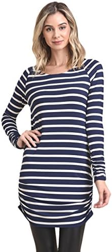 Vanilla Bay Long Sleeve Striped Ruched Top (Small, Double Navy)