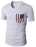 H2H Mens Casual V-Neck Short Sleeve Sport T-Shirts With American Flag Chest Pocket White US L/Asia XL (CMTTS0173)
