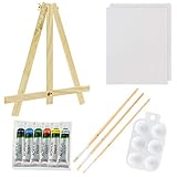 U.S. Art Supply 13-Piece Acrylic Artist Painting Set with Mini Table Easel, Canvas Panel, Brushes & Palette