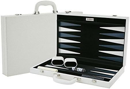 18” Luxury Backgammon Set in White Shagreen Leatherette with Velvet Inlay, by Vive Designs – Includes Custom Board, Cups, Checkers, Dice, Doubling Cube, Instructions