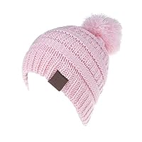 KPWIN Toddler Winter Hats, Baby Kids Toddler Cable Knit Winter Beanie Hat with Pom Pom (Pink)