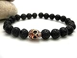 Lava Rock & Antique Copper Skull Mens Energy Bracelet