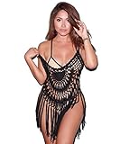 shermie Women's Handmade Crochet Swimsuit Cover UPS Short Halter Beach Dresses with Tassels
