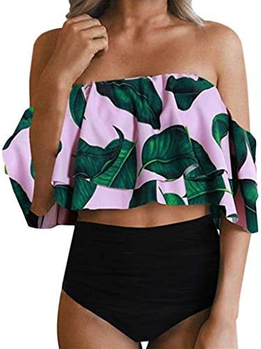 Ghazzi Women Teen Girls Falbala High Waisted Bikini Set Push-up Padded Swimsuit Swimwear Bathing Suits
