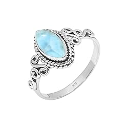 Rubicrafts Larimar Stone Ring 925 Sterling Silver