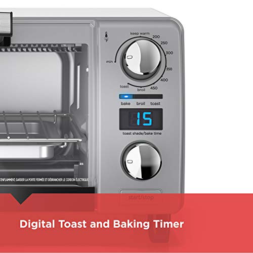 Black+Decker TOD1770G 4Slice Natural Convection Digital Toaster Oven, Silver, 15.3" x 9.8" x 7