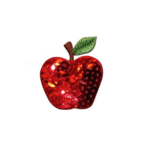 ID 1223F Apple with Sequin Patches Summer Fruit Embroidered Iron On Applique