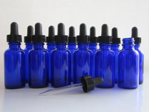 1oz Cobalt Blue Glass Bottles with Glass Eye Dropper - Pack of 12 by Eclectic Supply