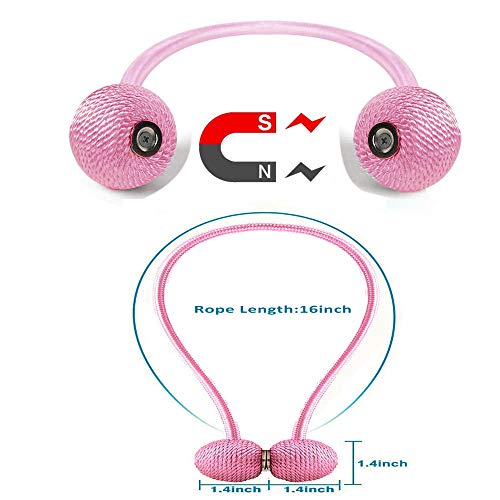 SmallDot Magnetic Curtain Tiebacks, 16 Inch Window Holdbacks Drapes Holders Hooks, Decorative Weave Rope Clips with Strong Magnet for Home Office Restaurant Décor, Pack of 2,Pink - Thumbnail 3