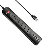 Firstbuy USB Power Strip Powerport Strip Surge Protector with 6-Outlet 4-Port Smart USB Charger Charging Station 6 Feet Cord,1250W/10A,Space-Saving,Keyhole Slots Featured For IPhone 7/6S/6/Plus/Tablet