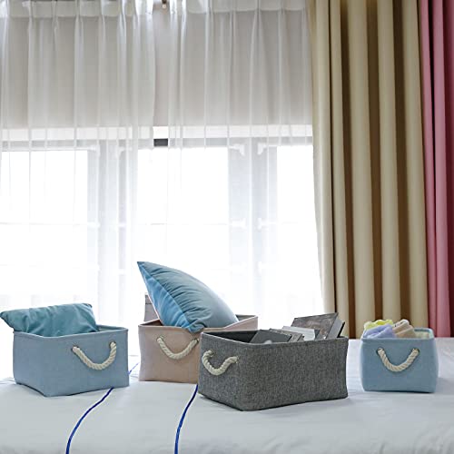 Storage Bins with Sturdy Cotton Handles(1 Pack) , Fabric Storage Baskets for Organizing use for Office & Home, Book, Clothes, Toys, Closet Boxes (Small, Pink, 12.2×8.3×6.3 inches)