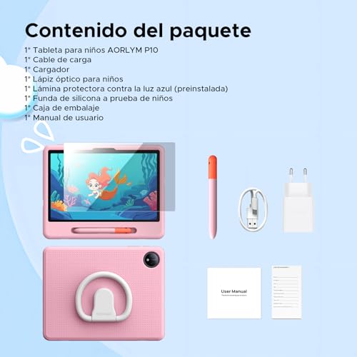 Luzglo P10 Kid Tablet 10 Inch, Android 16 Tablets, Gemini AI, 90Hz, 32GB RAM+64GB ROM, 7000mAH, 5G WiFi, Face ID, OTG, GPS, Tablet with Pencil, Tablet for 7-10 Years, Pink