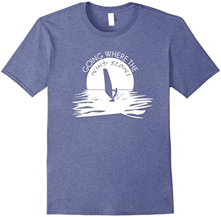 Mens Going Where The Wind Blows WindSurfer Sunset T-Shirt 2XL Heather Blue