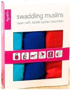 Faye and Lou Cozio Swaddling Muslin Blanket, Navy Blue/Red, 3 Count by Faye and Lou