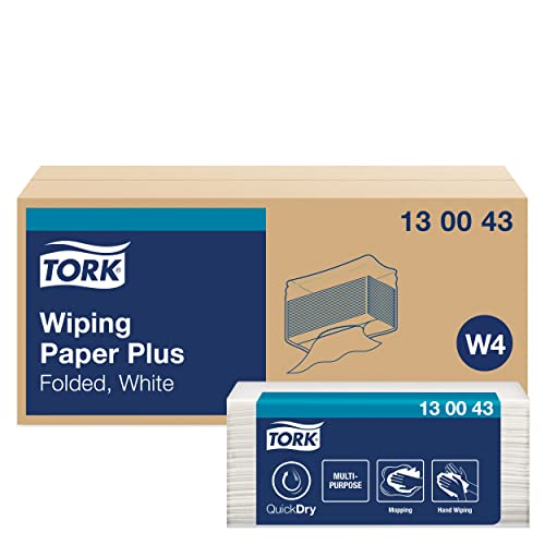 Tork 130043 Starke Mehrzweck Papierwischtücher für W4 Einzeltuch System / 2-lagige Papiertücher in Weiß / Premium Qualität / 200 Papiertücher / 38,5 x 32,4cm (B x L)