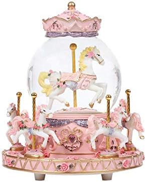 KiGoing Luxury Color Change LED Light Luminous Rotating Carousel Horse Musical Box with Music Crystal Ball Home Decoration