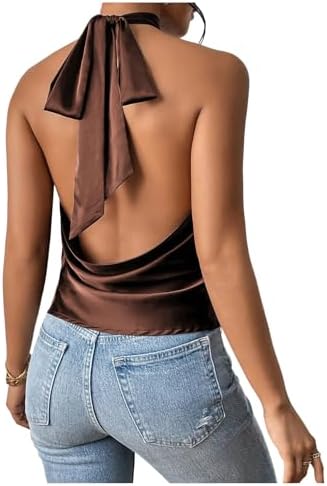 SOLY HUX Women's Ruffle Halter Neck Camisole Sleeveless Open Back