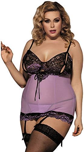 YCWY Sexy Lingerie for Women, Plus Size Babydoll Mini Lingerie Women's Hollow Out Sleepwear Comfortable Lace Lingerie 2 suits