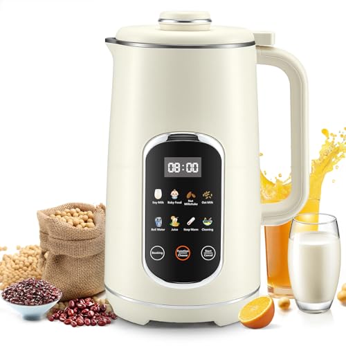 Nastopee Vegetable Milk Machine, 1200 ml Vegetable Milk Machine with Self-Cleaning Function, LED Display, 8 Functions, 12 Blades, Soy Milk, Oats and Nuts Machine
