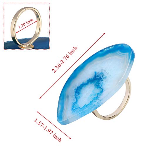 WarmHut Set of 6 Natural Agate Napkin Rings Dining Paper Serviette Rings(Blue) - Thumbnail 2