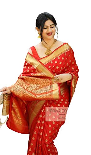 Women's Pure Silk Saree With Unstitched Blouse Piece (PINK)