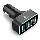 Car Charger, i-Blason 9.6A 4 Smart USB Port Car Charger for iPhone 6S Plus 6 6 5S 5 5C 4S, Samsung Galaxy S6 Edge Plus Note 5 4 S5 Tab S, LG G4, HTC One M9, Nexus 5X 6P, iPads Portable Black (4 USB)