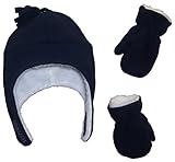 N'Ice Caps Boys Sherpa Lined Micro Fleece Pilot Hat and Mitten Set (2-3 Years, Black)
