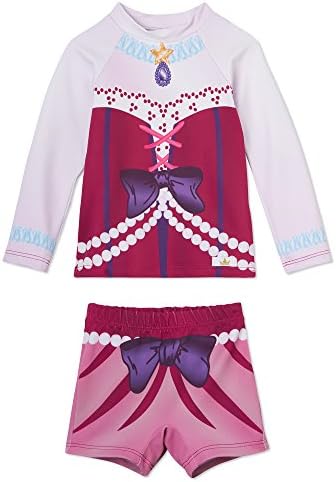 Tiny Crowns Little Girls Swimsuit With Shorts Set – Adorable Princess Costume Design– Long Sleeve Rashguard Set – UPF 50 Sun Protection – Won’t Fade – Made In USA – Size 5/6