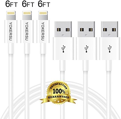 iPhone Charger, YOKERSU 3Pack 6FT 8 Pin Lightning to USB Cable Syncing Data Durable Charging Cord for iPhone X/8/8 Plus/7/7 Plus/6/6 Plus/6s/6s Plus/5/5s/5c/SE and more (White)