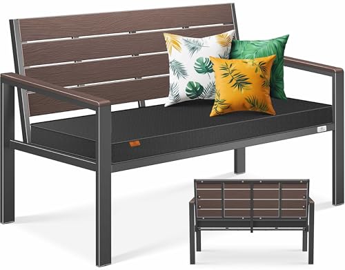 KESSER® Gartenbank mit Kissen – Sitzbank Wetterfest 2-Sitzer Parkbank in Holzoptik Balkonbank für Garten Terrasse Balkon bis 300 kg belastbar UV-bestä
