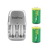 Delipow 2-Pack CR2 Rechargeable Batteries, 3-Volt 800mAh, MSDS Certificated, Pre-Charged Lithium Photo Battery with Charger