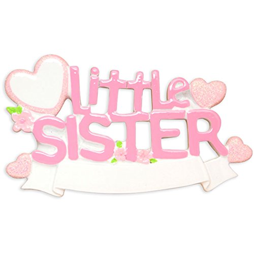 Personalized Little Sister Christmas Ornament for Tree 2018 - Glitter Pink Word Hearts - Best Worldâ€™s Greatest Lil Sista Love Family Tradition Special Forever Sibling - Free Customization by Elves