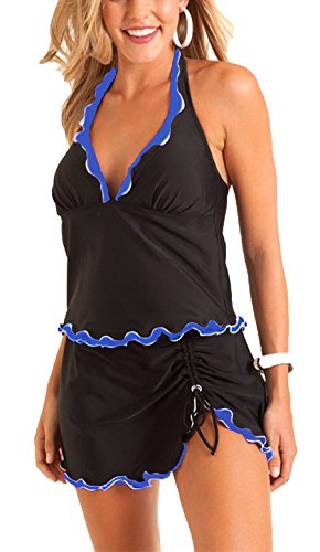 Summer Mae Women's Plus Size Ruffled Two Piece Swimsuit Printed-Hem Ruffled Swimdress