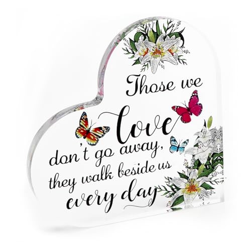 MUCOOS Heart Shaped Acrylic Plaque with Butterfly and Flower Design, Family Memorial, Condolence Gift, Acrylic Ornaments, Suitable for Decorating Rooms, Galleries