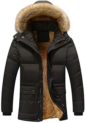 Simayixx Jacket for Men Full-Zip Parka Coats Plus Size Winter Thicken Clothes Removable Fur Hood Trim Top