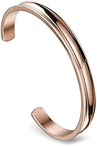 Stainless Steel Grooved Cuff Bangle Bracelets, High Polished Edges Jewelry Gifts for Women, Girls, Her (7mm-rose-gold)