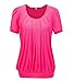Solatin Women's Short Sleeve Scoop Neck Pleated Front Fitted Blouse T-shirt