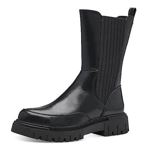 MARCO TOZZI Damen Chelsea Boots aus Kunstleder Plateau, Schwarz (Black), 38