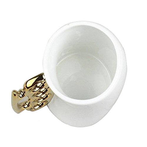 Funny Coffee Mug,Brass Knuckle Duster Creative Ceramic Cool White Mugs with Golden Handle