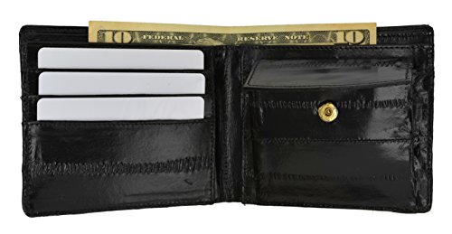 Marshal Wallet Eel Skin Soft Leather Bifold Credit Card Wallet with Coin Pouch (Black)