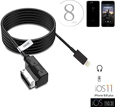 Audi VW AMI Cable, HAIN Lightning Music Interface Aux Charging Cord for iPhone 8 / 8 plus iPhone 10 X Support All iOS System, Fit for A3/A4/A5/A6/A8/S4/S6/S8/Q5/Q7/R8/TT(3.3 Feet)
