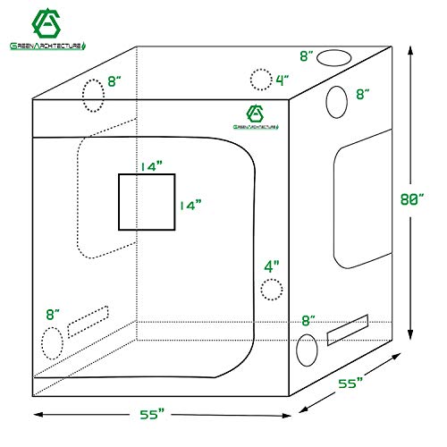 GA 55"x55"x80" Reflective Mylar Hydroponic Grow Tent with Observation Window and Waterproof Floor Tray for Indoor Plant Growing 4x2 4.6x4.6 (4.6x4.6)