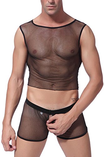 Iooho Men s Sexy Underwear Fishnet Lingerie Tank Top Vest Mesh Undershirt